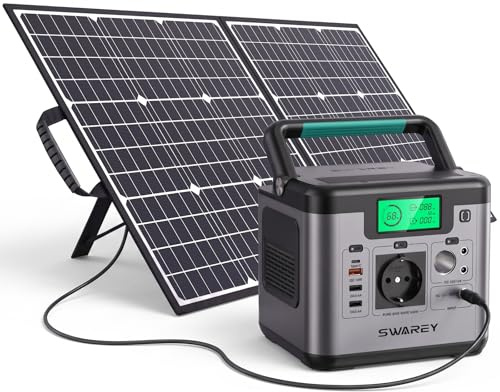SWAREY Estación de Energía Portátil, 518Wh Generador Solar con Panel Solar de 100W, Salida de CA de 500W (Pico 1000W), Puerto USB-C de 65W, Batería Externa para Camping Viajes Exterior RV Inicio