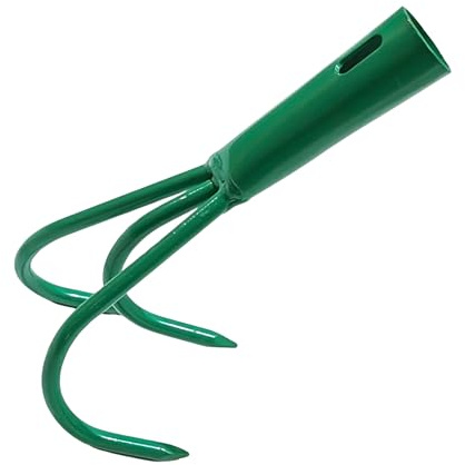 Garten Gerät Kultivator Grubber 3 Zinken Dreizack Rasen Boden Erde Gewächshaus Gemüse Blumen Beet Stahl Grün ohne Stiel