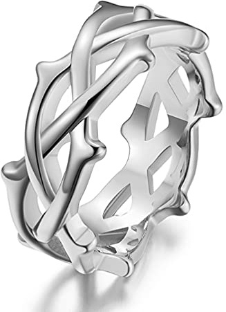 ANIEJUFI Stainless Steel Vintage Jesus Crown of Thorns Rings for Men Women Vine Branch Shape Lucky Ring Silver Size 13