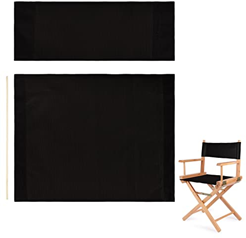 AHANDMAKER 1 Set Stuhl Ersatz Mit Holzstab, Tragbare Ersatz-Abdeckung Für Den Regiestuhl, Make-Up-Stuhl-Sitz Und -Rückenersatz Für Haushaltsbedarf (Schwarz)
