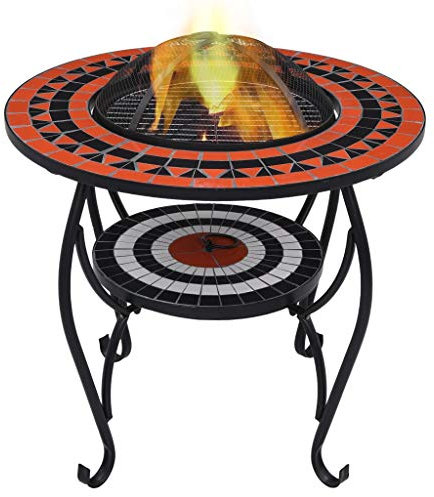 Lechnical Tavolo con Braciere a Mosaico Terracotta e Bianco 68cm Ceramica,Bracere,Tavolo con Braciere,Braciere da Interno,Braciere da Esterno