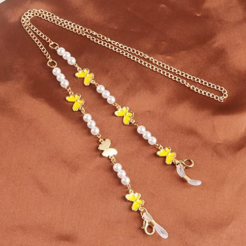 Brillenkette Schicke Perle Metall Brillenkette Anti-Rutsch Vintage Brillenband Lesebrillenhalter Umhängeband Seil Sonnenbrillenkette Gelb