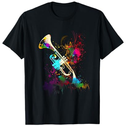 Trompete Spieler Musiker Geschenke & Designs - Unisex Erwachsene - Trompete T-Shirt - Black, Multicolored - S - Kurzarm - Crew-Kragen - Klassisch - Casual - Small - US - Regulär