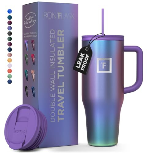 IRON °FLASK Vaso Termico con Pajita y Tapa - 1.2L - Taza Termica de Acero Inoxidable de Doble Pared - 20H Frío / 5H Calor - A Prueba de Fugas y Vacío sin BPA - Termo Cantimplora Agua Fría - Tumbler