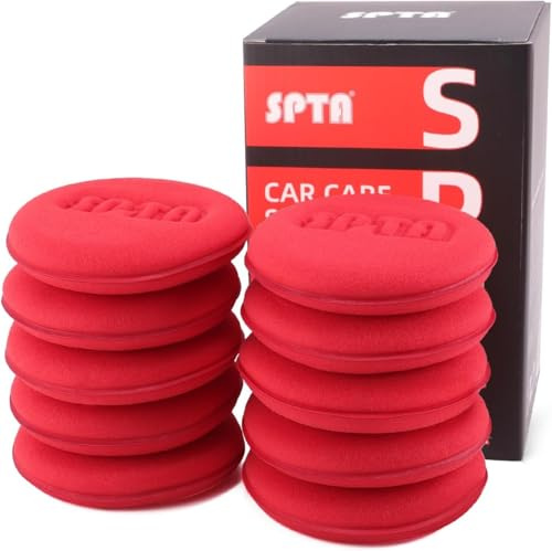 SPTA 10Pcs Foam Wax Applicator Pads, 4Inch Car Waxing Sponge(Red), Soft Car Waxing Polish Sponge, Practical Car Polishing Sponge, for Car Cleaning, for Hand Applying Waxes