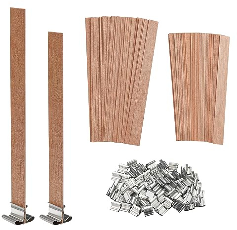 60 stoppini in legno per candele con 60 supporti in ferro, suofuolef 13 x 130/150 mm, stoppini per candele artigianali