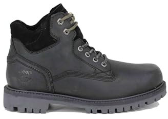 Jeep Bottines de traking pour hommes en cuir graissé noir, Noir , 44 EU