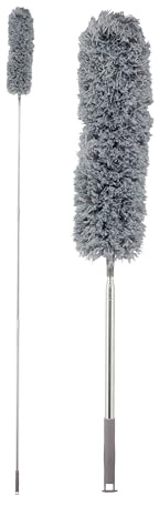Relaxdays Plumeau, Manche télescopique Jusqu’à 2,5 m, Lavable, Souple, Microfibre, ramasse-poussière, Gris