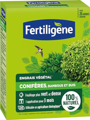 FERTILIGENE FEGCOB650 - Engrais Végétal Conifères, Bambous et Buis 650 g - Un feuillage plus vert et dense - Seulement 1 application en 3 mois - Jusqu'à 26 arbres - Produit 100% naturel avec zéolite