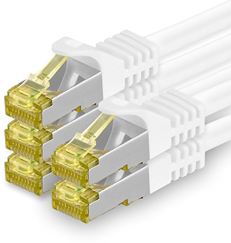 1CONN Câble Réseau Cat7 Cat 7 10 Gb/s - 5x 1m - RJ45 Ethernet LAN DSL Routeur Modem - Blanc