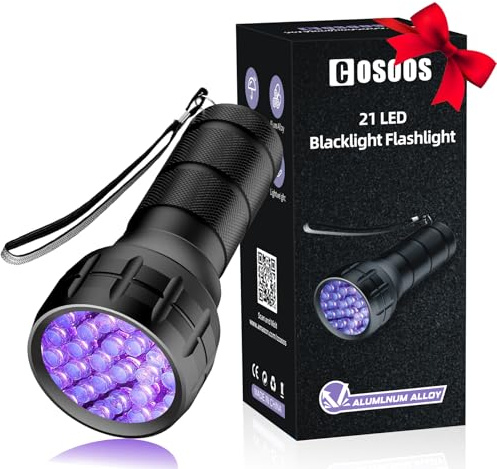 COSOOS Black Light UV Flashlight, 21 LED Handheld UV Light, 395nm Mini Blacklight Flashlight, Portable Pet Urine Detector for Dog Cat Urine Stains, Bed Bugs, Scorpion, Resin Curing, Nails