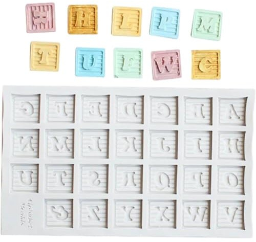 Fopytu Silicone Alphabet Mould, Letter Blocks Non-stick Chocolate Moulds, Baking Mold, Diy Cake Topper Gummy Sugarpaste Candy Wax Melts Decoration