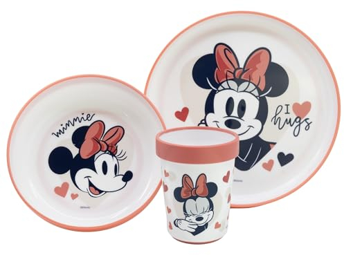DISNEY BABY Minnie - Coffret Repas complet Minnie - Vaisselle Anti-Dérapante Compatible Micro-Ondes - Parfait Pour Les Enfants - À Partir De 10 Mois, Rose