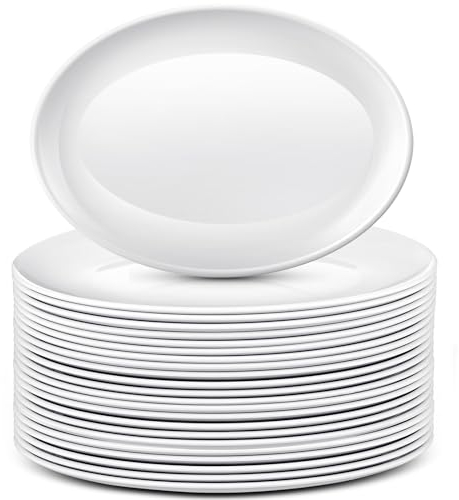 Dandat 36 Pcs Large Serving Platter Oval Serving Trays White Serving Plates Serving Dish for Restaurant Home Party Turkey Meat Steak Fish Appetizers (14 Inch)
