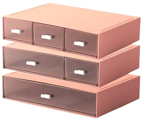 Aufbewahrungsbox mit 6 Schubladen, Stapelbar Desktop Handwerk Schublade Schrank, Klare Schreibtisch Organizer Caddy für Make-up-Schmuck Büro Craft Supplies (Rosa)
