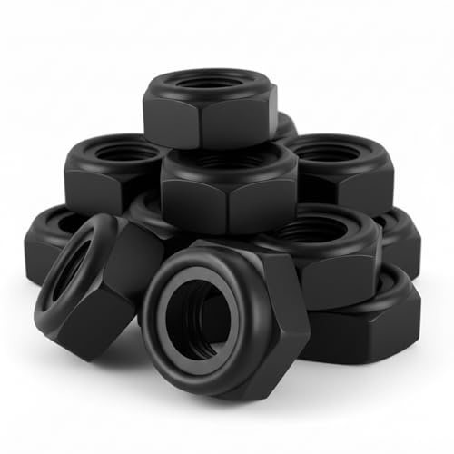 Lvefyti 50 Stück M6 Muttern Set,Schwarz Edelstahl Sechskantmuttern,Selbstsichernde Muttern,A2 Schraubenmutter,Sechskant Mutter mit Metrischem Regelgewinde