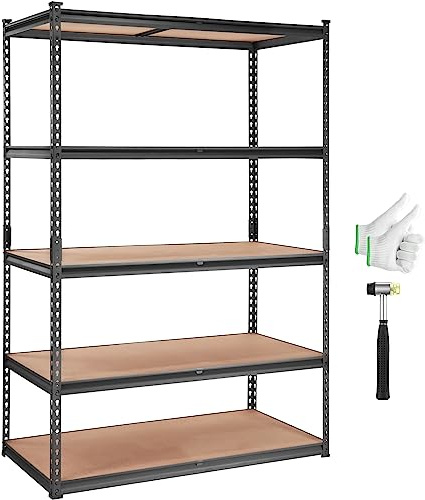 VEVOR Storage Shelving Unit, 5-Tier Adjustable Storage Shelves, 48 L x 24 W x 72 H Heavy Duty Garage Storage Shelves, Metal Shelves for Kitchen Pantry Basement Bathroom Laundry