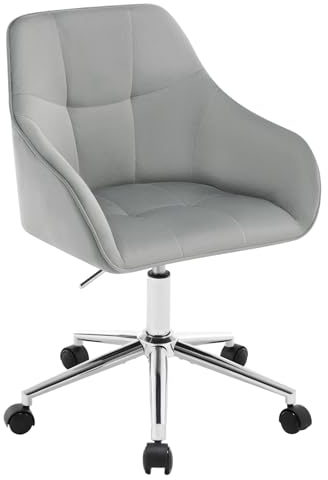 WOLTU Homeoffice Stuhl, Schreibtischstuhl, Drehstuhl, Schminkstuhl, höhenverstellbar, bis 150 kg belastbar, mit Armlehnen Samtsitz, für Schlafzimmer Büro Wohnzimmer, Hellgrau BS145hgr