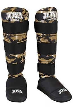 JOYA Schienbeinschoner Kickboxen - CAMO V2 - Gold Größe XXS - Hergestellt aus hochwertigem PU-Leder - Kampfsport Sparring Schienbeinschutz - Schienbeinschützer - Muay Thai Kickboxen - Joya Fight Gear