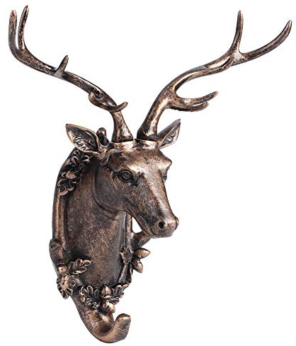 Acouto Hirsch Hakenform Badezimmer Hut Tier Wandhaken, Hängendes Handtuch Schlüssel Mantel Kopf) Harz (Antikes Gold)