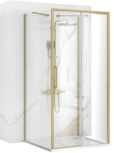 Rea Cabine de douche murale Rapid Slide Brush Gold 120x80 Cabine de douche sans receveur de douche Verre de sécurité trempé Transparent 6mm (Or brossé) porte: 120 paroi: 80 cm