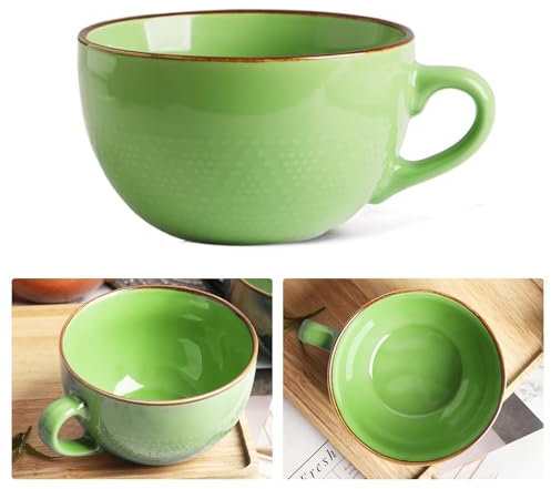KIUGOP 10 pieces Keramik Suppentassen 700ml, Groß Tasse Keramik mit Henkel Müslischalen Salat Schale für Kaffeebecher Kaffee Tee Tasse Müsli Suppen Ramen Schüssel Porzellan Kaffee Tasse