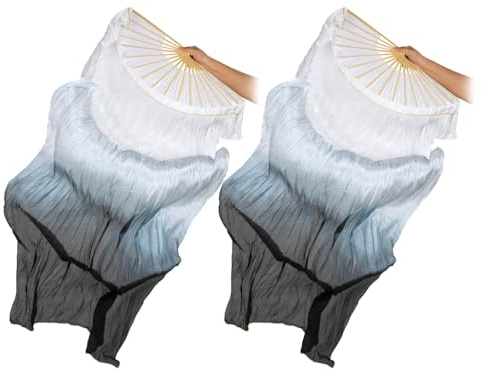 Hitopin 1 Paio Ventaglio per Danza del Ventre Orientale, Fan Cinese della Seta, Ventagli Decorativi del Ventre, Danza Sfumato in Bambù, per Spettacoli, Prove, Intrattenimento