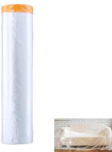 1 Rotoli Teli Plastica per Coprire 400CMx20M, Pellicola di Copertura della Vernice, Telo Plastica Copritutto, per Verniciatura Automobilistica, Protezione dei Mobili (Con adesivo di posizionamento)