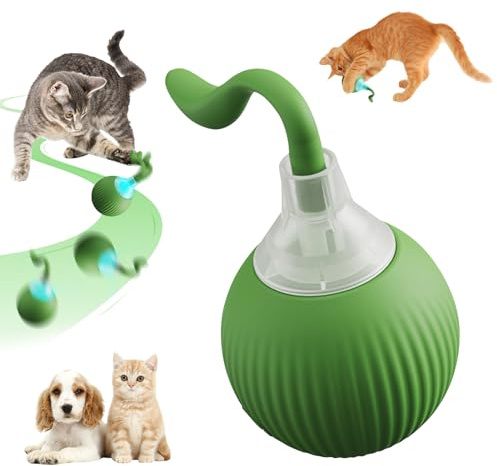 Interaktives Katzenspielzeug Elektrisch Katzenball mit Schwanz, Katze Rollbal Zubehör, Katzen Spielzeug, Zwei Modi, Automatisches Antikollision, Katze toy für Haustier Katzen Kätzchen Hund (Grün)