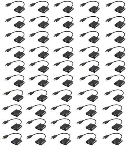 Jembe - Adaptateur HDMI Compatible Mâle Vers VGA Femelle (Lot de 50) pour Ordinateur Portable, PC, Mac, Moniteur, Projecteur, HDTV 1080P