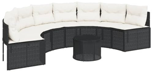 Genérico Wenjingqi-3318526 Canapé de jardin semi-circulaire avec table et coussins en rotin PE noir