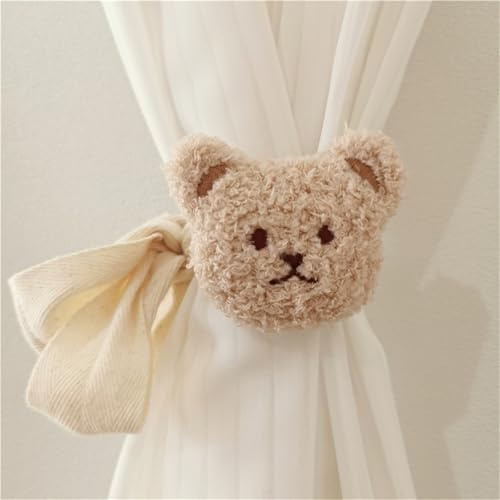 champracer Boho Gardinenclips Raffhalter Seil, 2 Stück Cartoon Bär Vorhanghalter, Niedliche Tiere für Vorhänge, Dekorative Vorhanghalter für Kinderzimmer, Wohnzimmer & Haus Deko (Brauner Bär)