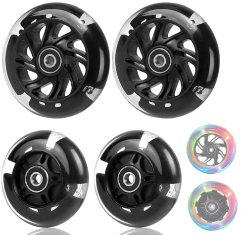 DBREAKS 4 Stück Leuchtende Stunt Scooter Rollen 80mm + 120mm, Schwarz | Led Scooter Ersatzräder Räder mit ABEC-9 Kugellager, Härtegrad 88A, LED-Stunt Scooter Rollen, Geeignet für Allerlei Scooter