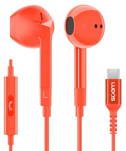 LUDOS FEROX Kopfhörer In Ear Kopfhörer mit Kabel und Mikrofon, 5 Jahre Garantie, In Ear Ohrhörer, 3,5 mm Klinkenstecker Earbuds, Satte Bässe Earphones, Headphones für iPad, Huawei, Samsung - Koralle