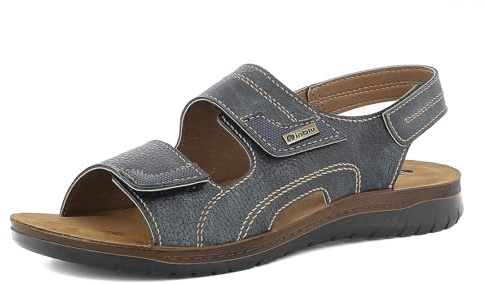inblu Homme Sandali Uomo Con Tripla Regolazione A Strappo, Plantare in Vera Pelle Mule, Bleu, 42 EU