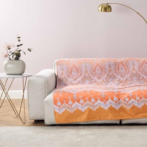 Bassetti Granfoulard Sofaüberwurf aus Baumwolle, Sofaüberwurf, Mehrzweckdecke, Picknickdecke, Vorhang, Tischdecke (180 x 270 cm, Isolabelle Orange 01)