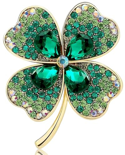 Four Leaf Clover Brooches for Women - Irish Brooch Pin Gifts Lucky Crystal Badge, St Patricks Day Gift for Birthday Party Wedding Decoration