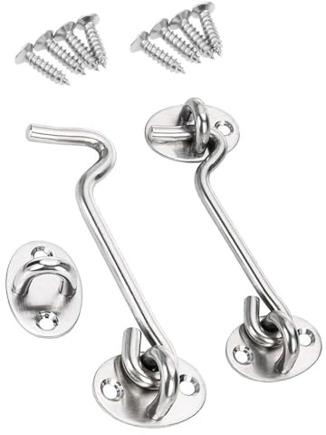 TPZORJX Lot de 2 crochets de tempête avec œillets en acier inoxydable - Pour porte, fenêtre, cabine - Pour portail, garage, clôture, fenêtre ou hangar (10 cm)