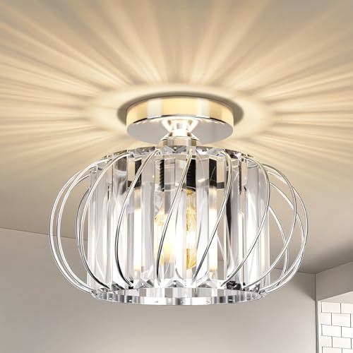 FRIDEKO HOME Modern Ceiling Light- Easric Chrome Ceiling Lighting Ceiling Lights Living Room LED Crystal Chandeliers Light Fittings Ceilings for Kitchen Hallway Dining Rooms Bedroom - 28CM