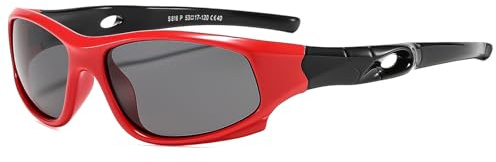 Suertree Barn polariserade solglasögon sport silikon solglasögon speglad lins UV-skydd utomhus golf cykling fiske vandringsglasögon unisex röd ram