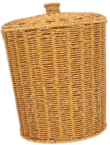 HOLIDYOYO Corbeille à Déchets Rustique Avec Couvercle Plastique Tressé Panier De Rangement Pour Chambre à Coucher