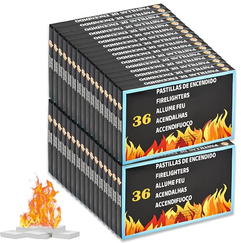 32 Cajas 1152 Pastillas de Encendido Chimenea, Pastillas de Fuego para Encendido Carbón, Chimeneas, Estufas y Barbacoas, Pastillas Iniciador De Fuego Enciende Facil y Rápido, Fabricado en España