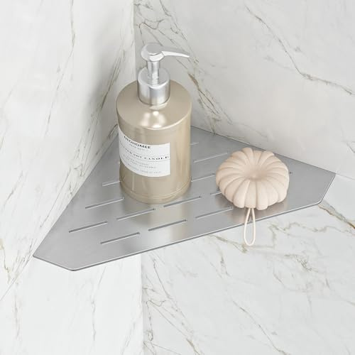 Neohomee Étagère de douche d'angle en acier inoxydable 304 3 mm - Étagère d'angle encastrable pour rangement de salle de bain - Sans perçage - 254 mm