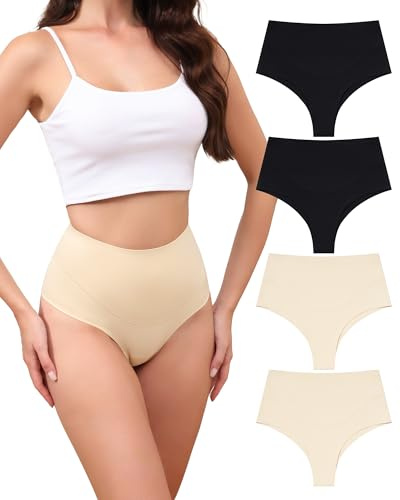 Levao Shapewear för kvinnor, stringtrosa, osynlig, sömlös bantning, platt mage, stringtrosa, mage, hög midja, formkläder, 4-pack b, L