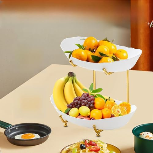 Buachois Fruit Bowls for Kitchen Counter,2 Tier Fruit Bowls for Kitchen Counter with Serving Bowls and Metal Stand,Snack Nuts Dessert Cake Tray for Party Wedding