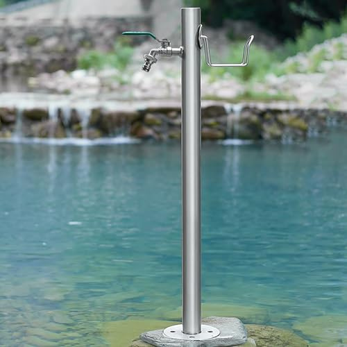 Rubinetto a colonna d'acqua da giardino in acciaio inossidabile, fontana decorativa autoportante per irrigazione, design antigelo (argento, 3,13 x 86 cm)