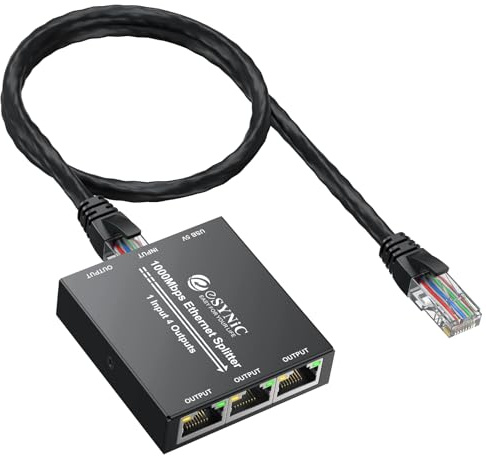 eSynic Switch Ethernet 1 in 4 Out 1000Mbps Répartiteur Ethernet RJ45 avec Câble USB 1X4 Network LAN Switch Compatible avec Câble Cat5/5e/6/7/8 pour Routeur TV Ordinateur