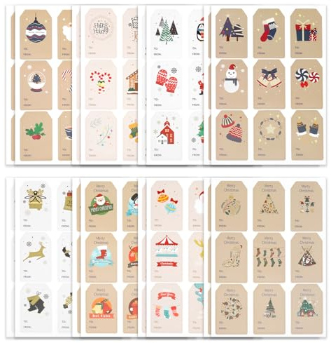 Geschenkaufkleber Weihnachten,Geschenkanhänger Weihnachten,Weihnachtsaufkleber,144Stück Set3,Weihnachtsaufkleber Selbstklebend Für Geschenkverpackung,Weihnachtsdekoration