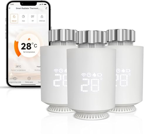 Thermostat Connecté et Intelligent, Thermostat de Radiateur sans Fil, Appli ou Commande Vocale, Compatible avec Alexa et Google Home, Écran LED, Nécessite un Hub Zigbee 3.0, Économie d'énergie (3 PCS)