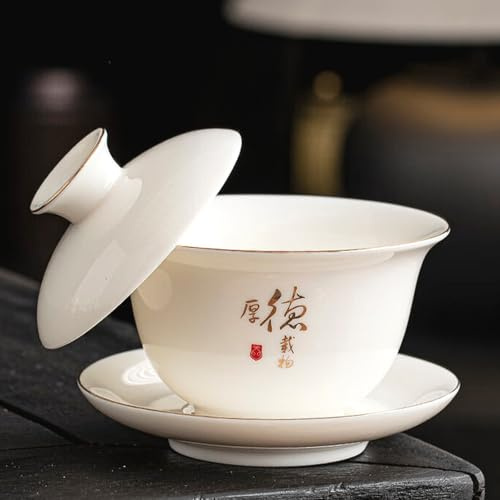 LEEDJUINE Service à thé Kungfu en porcelaine blanche Gaiwan avec coffret cadeau, 250 ml